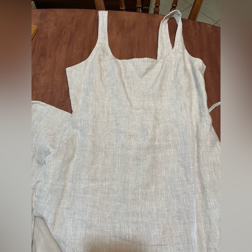 Aritzia Wilfred New Saturn Natural Linen Wrap Midi Dress Size 10 - Picture 14 of 16